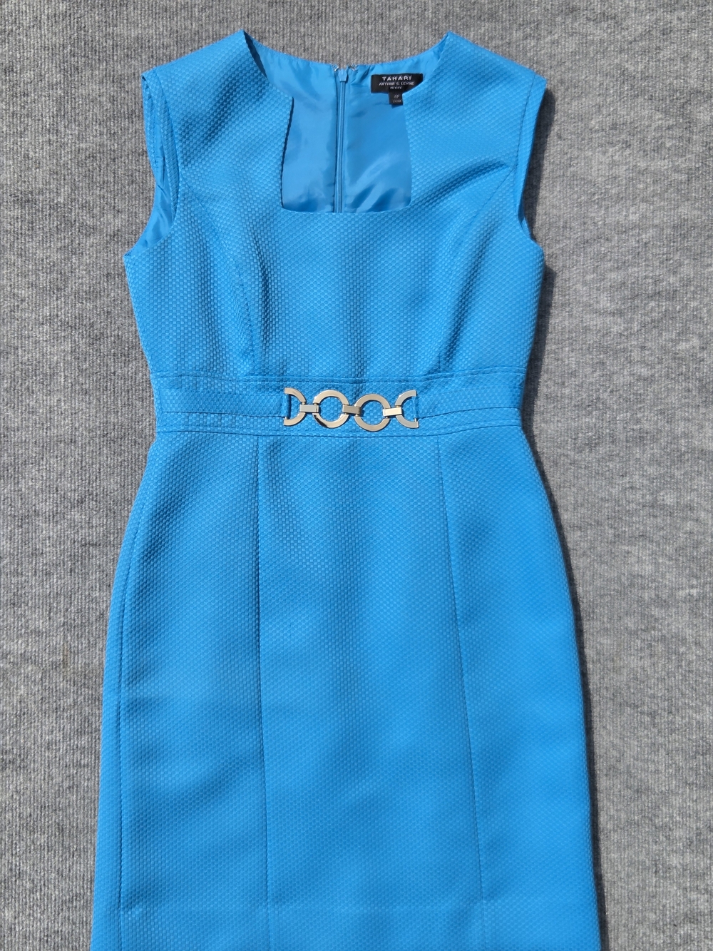 Tahari Arthur S. Levine Womens Petite Blue Sheath Square Neck Lined Size-4P